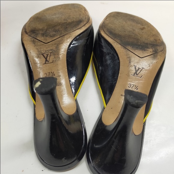 LOUIS VUITTON Leather Flower Patterm Open-Toe Mule Sandals EUR 37 1/2 - Picture 15 of 16